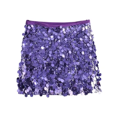 Women Fashion Sexy Solid Color Sequins High Waist Skirt