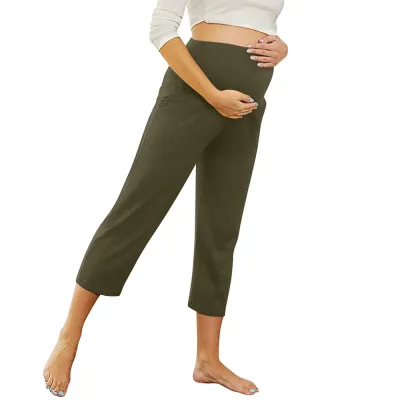 Maternity Casual Solid Color Pants with Pockets