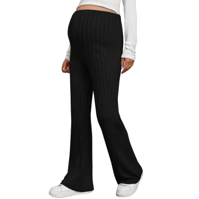 Pregnant Women Fashion Casual Solid Color Adjustable Waist Micro-Horn Pants