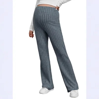 Pregnant Women Fashion Casual Solid Color Adjustable Waist Micro-Horn Pants