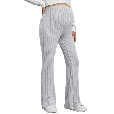 Pregnant Women Fashion Casual Solid Color Adjustable Waist Micro-Horn Pants