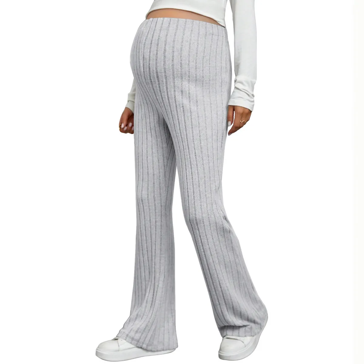 Pregnant Women Fashion Casual Solid Color Adjustable Waist Micro-Horn Pants