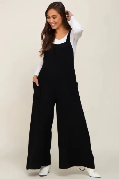 Pregnant Women Casual Solid Color Thin Lace-Up Wide-Leg Pockets Jumpsuits