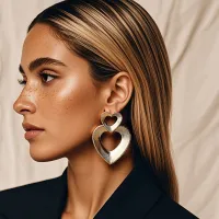 Women Fashion Heart Shaped Rhinestone Hollow Earrings