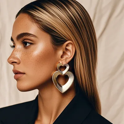 Women Fashion Simple Love Texture Heart Shape Earrings