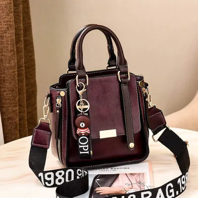 Women Fashion Retro Color Block PU Handbag