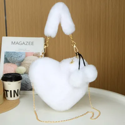 Women's Fashion Casual Solid Color Plush Heart-Shaped Large Capacity Handbag