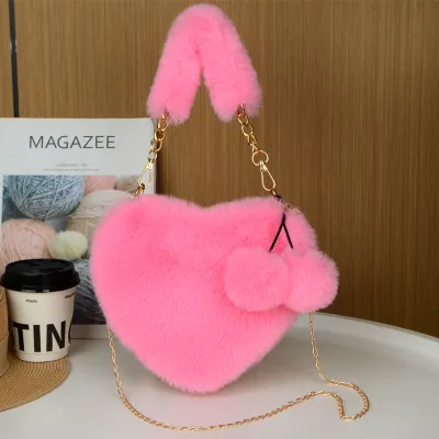 Women's Fashion Casual Solid Color Plush Heart-Shaped Large Capacity Handbag