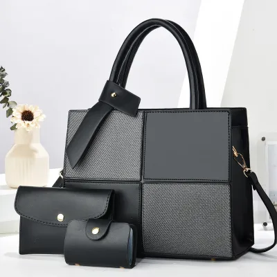 Women Fashion Casual Color Contrast Large Capacity Handbag Three-Piece Bag Set