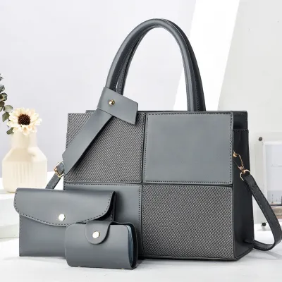 Women Fashion Casual Color Contrast Large Capacity Handbag Three-Piece Bag Set