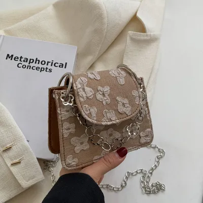 Women Fashion Elegant Solid Color Floral Mini Chain Crossbody Bag