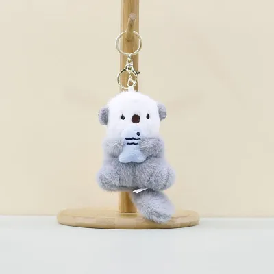 Women Fashion Cartoon Cute Sea Otter Plush Keychain with Key Ring and Lobster Clasp