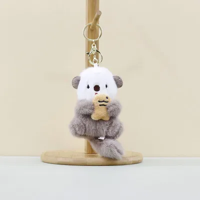 Women Fashion Cartoon Cute Sea Otter Plush Keychain with Key Ring and Lobster Clasp