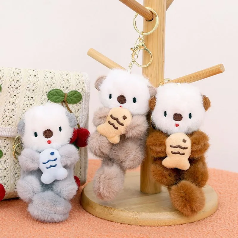 Women Fashion Cartoon Cute Sea Otter Plush Keychain with Key Ring and Lobster Clasp