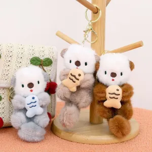 Women Fashion Cartoon Cute Sea Otter Plush Keychain with Key Ring and Lobster Clasp
