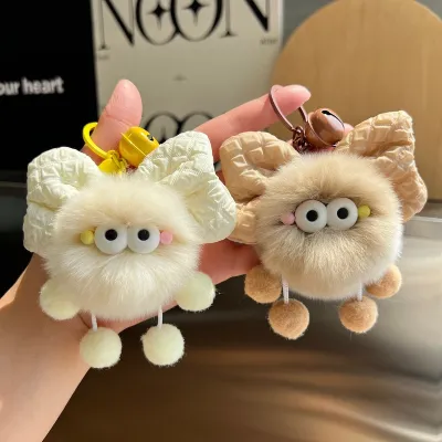Women Fashion Cute Plush Small Bowknot Pendant Keychain