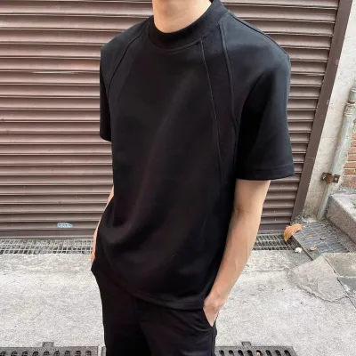 Men Fashion Casual Solid Color Short Sleeve Loose Cotton T-Shirt