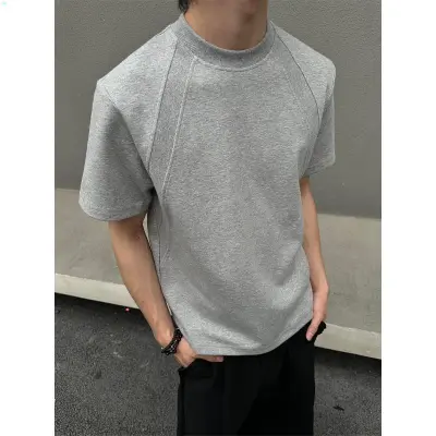 Men Fashion Casual Solid Color Short Sleeve Loose Cotton T-Shirt
