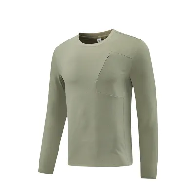 Men Fashion Casual Solid Color Crewneck Long Sleeve Quick Dry Breathable T-Shirt