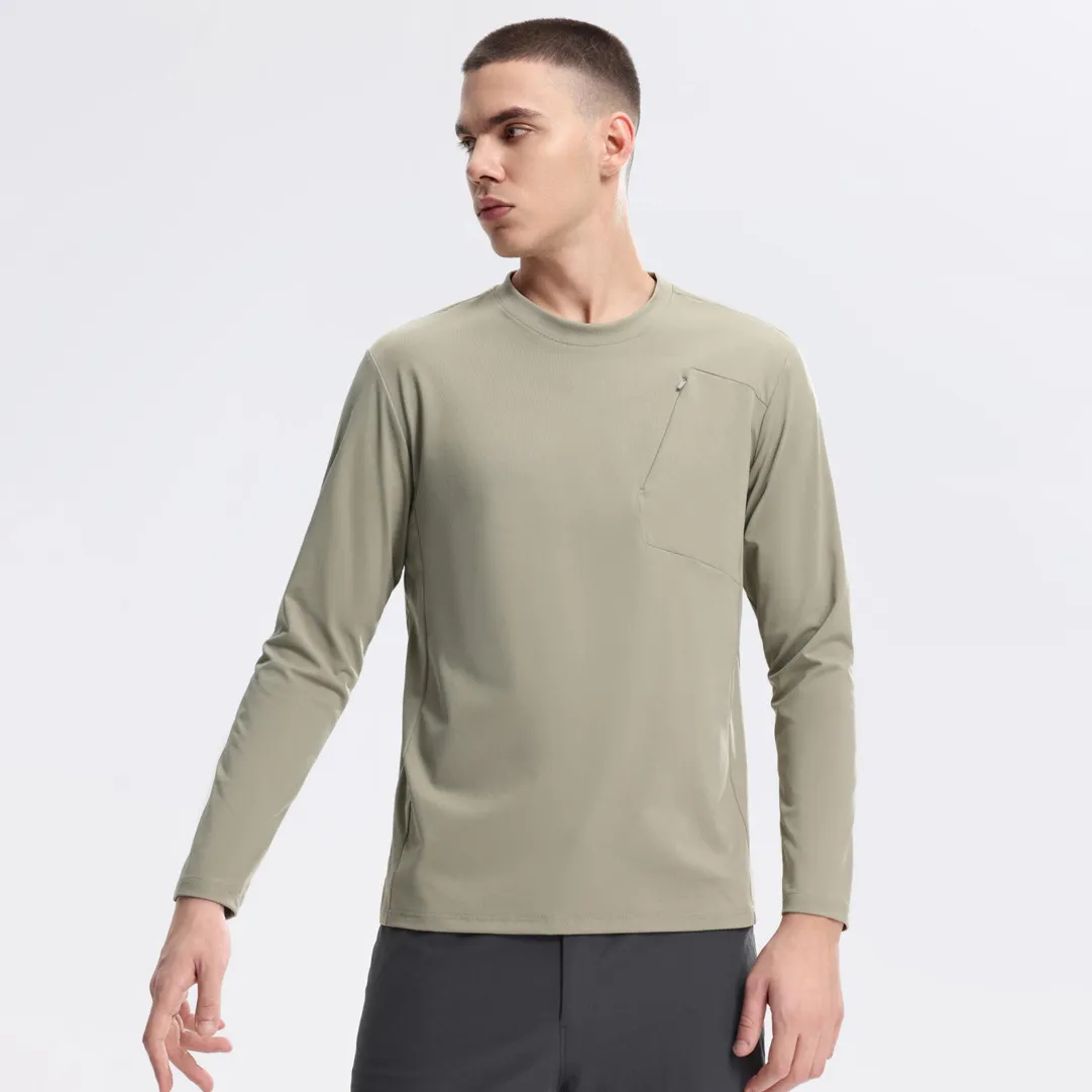 Men Fashion Casual Solid Color Crewneck Long Sleeve Quick Dry Breathable T-Shirt