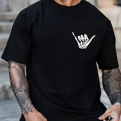 MenS Fashion Casual Rock Gesture Printed Round Neck Short Sleeve Loose T-Shirt