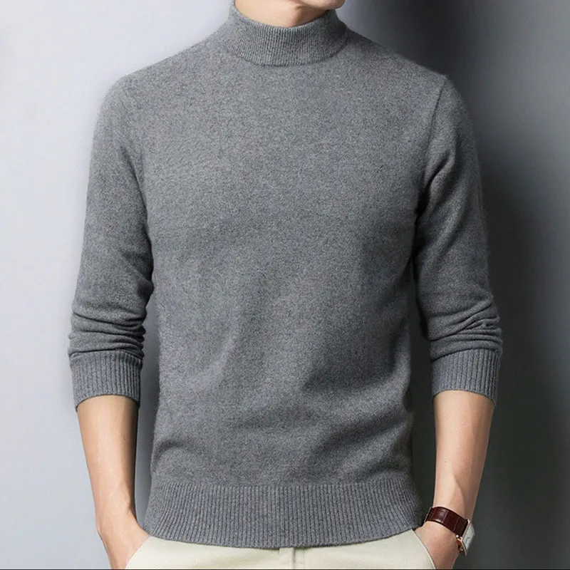 Men Fashion Casual Winter Solid Color Knitted Slim Long Sleeve Crewneck Pullover Sweater