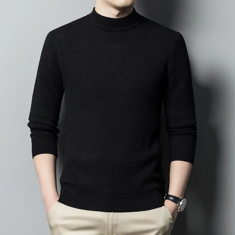 Men Fashion Casual Autumn Winter Solid Color Thickened Knitted Long-Sleeve Pullover Sweater