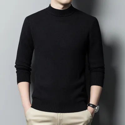 Men Fashion Casual Autumn And Winter Solid Color Thickened Knitted Long-Sleeve Sweater