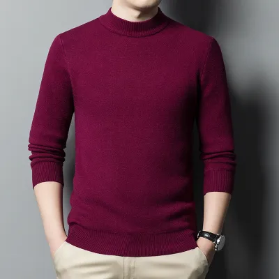 Men Fashion Casual Autumn Winter Solid Color Thickened Knitted Long-Sleeve Pullover Sweater