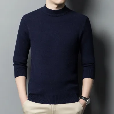 Men Fashion Casual Autumn Winter Solid Color Thickened Knitted Long-Sleeve Pullover Sweater