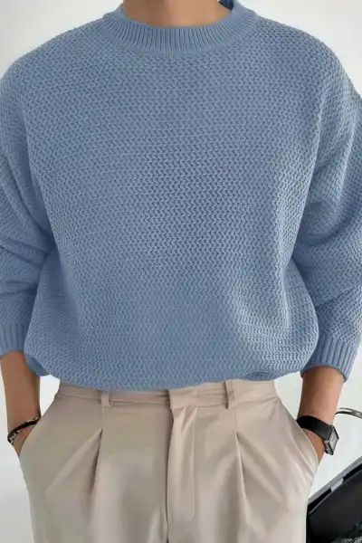 Men Fashion Casual Winter Solid Color Knitted Long Sleeve Loose Pullover Sweater