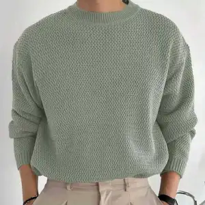 Men Fashion Casual Winter Solid Color Knitted Long Sleeve Loose Pullover Sweater