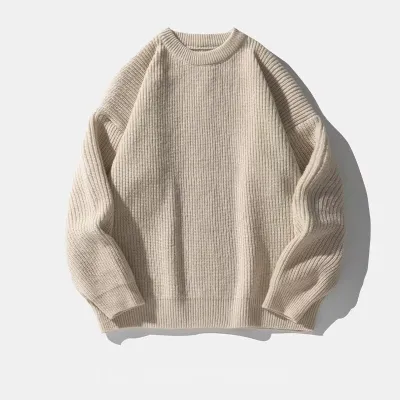 Men Fashion Casual Autumn Winter Solid Color Knitted Round Neck Long Sleeve Pullover Sweater