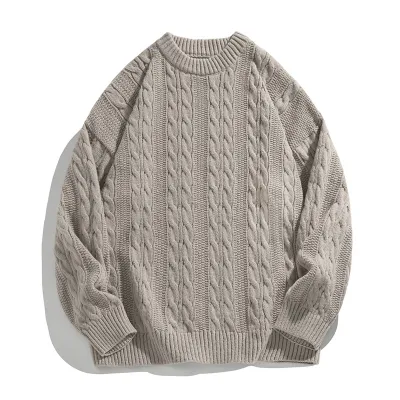 Men Casual Thickened Solid Color Crewneck Long-Sleeve Sweater