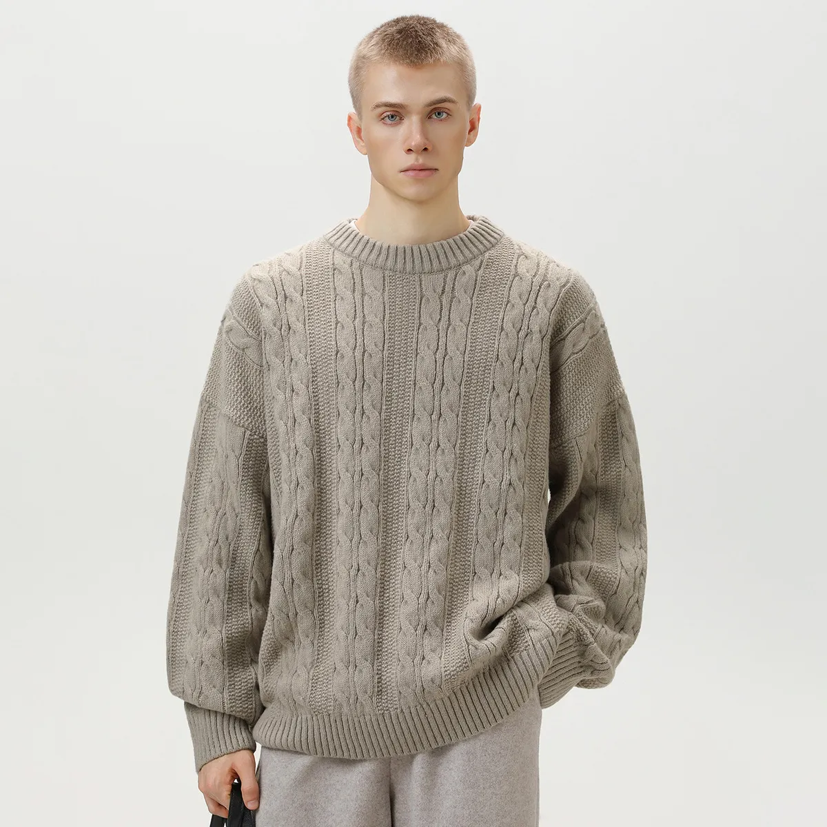 Men Casual Thickened Solid Color Crewneck Long-Sleeve Sweater