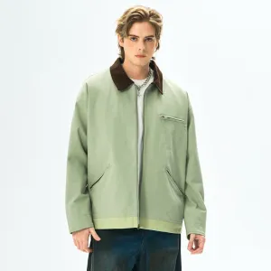 Men Fashion Casual Autumn Contrast Color Lapel Long-Sleeve Zipper Loose Jacket