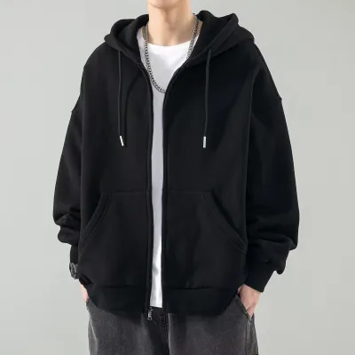 Men Casual Autumn Solid Color Long Sleeve Zipper Hoodies Lapel