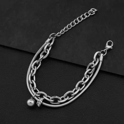 Men Fashion Casual Titanium Steel Double-Layer Cuban Bracelet