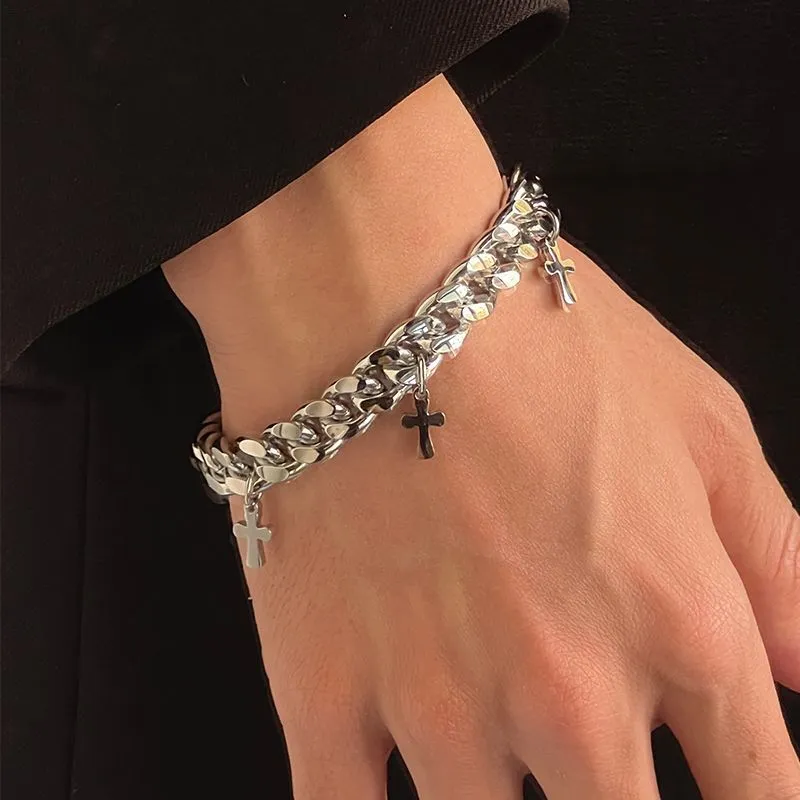 Men's Fashion Casual Cross Pendant Titanium Steel Bracelet