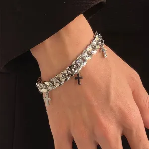 Men's Fashion Casual Cross Pendant Titanium Steel Bracelet