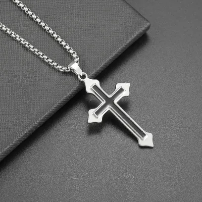 Men Hip-Hop Casual Cross Pendant Titanium Steel Necklace