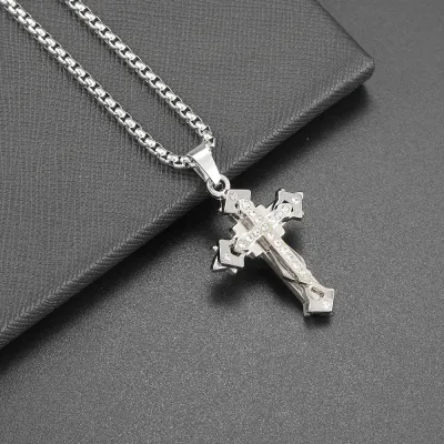Men Hip-Hop Casual Cross Pendant Titanium Steel Necklace