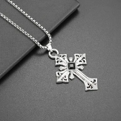 Men Hip-Hop Casual Cross Pendant Titanium Steel Necklace