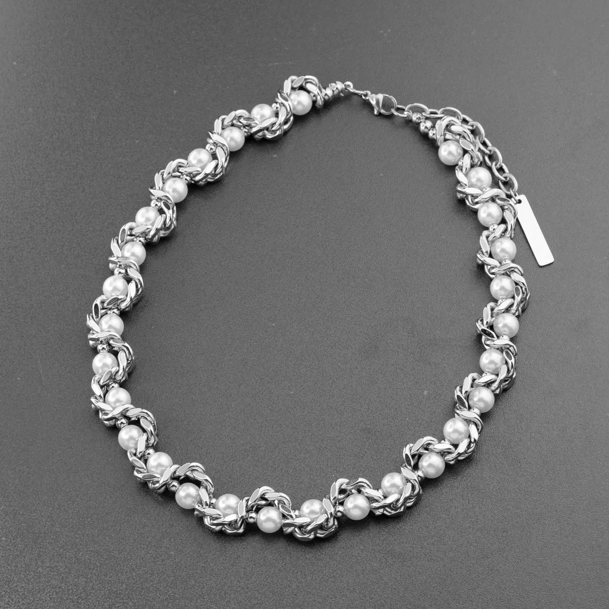 Men's Fashion Casual Snake Lapped Winding Pearl Titanium Steel Necklace