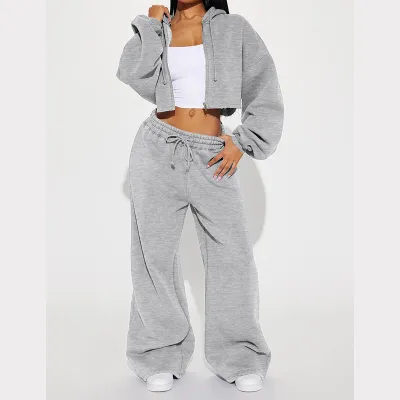 Women's Athleisure Street Style Solid Color Long Sleeve Hoodie and Loose Pants Two-Piece Set