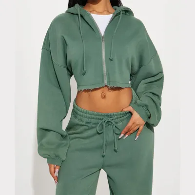 Women's Athleisure Street Style Solid Color Long Sleeve Hoodie and Loose Pants Two-Piece Set