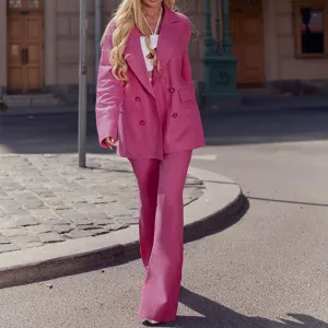 Women Casual Commuter Wind Solid Color Long Sleeve Blazer Loose Pants Two-Piece Set