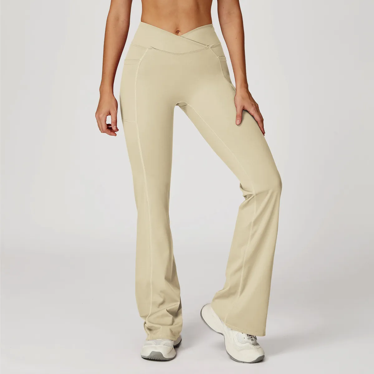 Women High Waist Flared Leggings Casual Sports Pants Solid Color