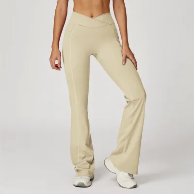Women High Waist Flared Leggings Casual Sports Pants Solid Color