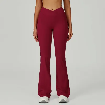 Women High Waist Flared Leggings Casual Sports Pants Solid Color